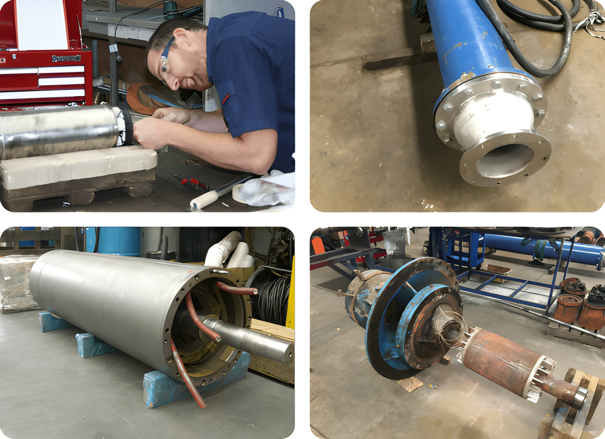 Metal machinery components on workshop floor