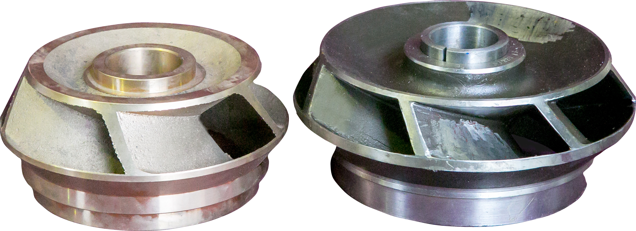 Metal impeller wheels on black background