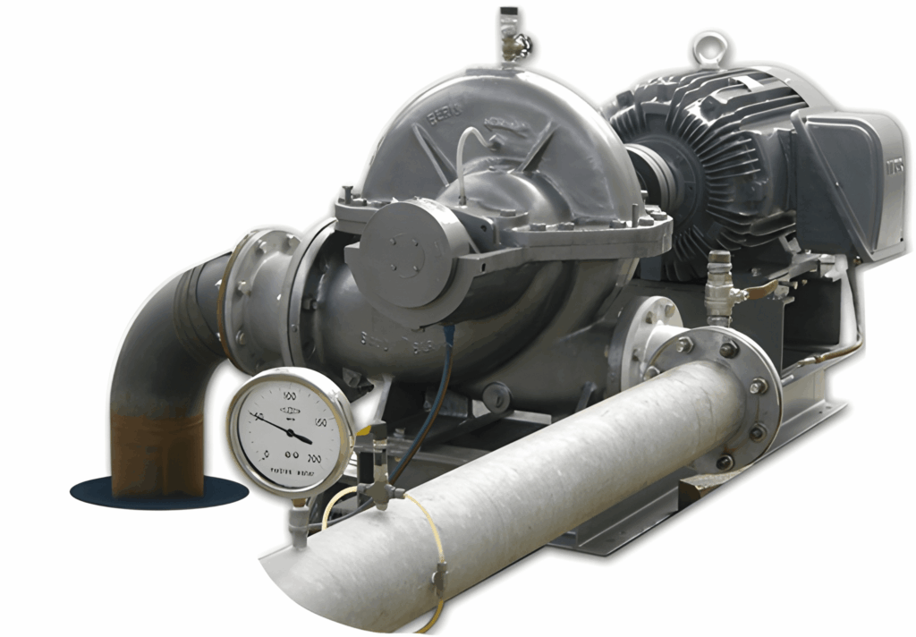 Industrial pump with attached pressure gauge.