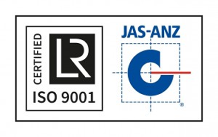 ISO 9001 and JAS-ANZ certification logos