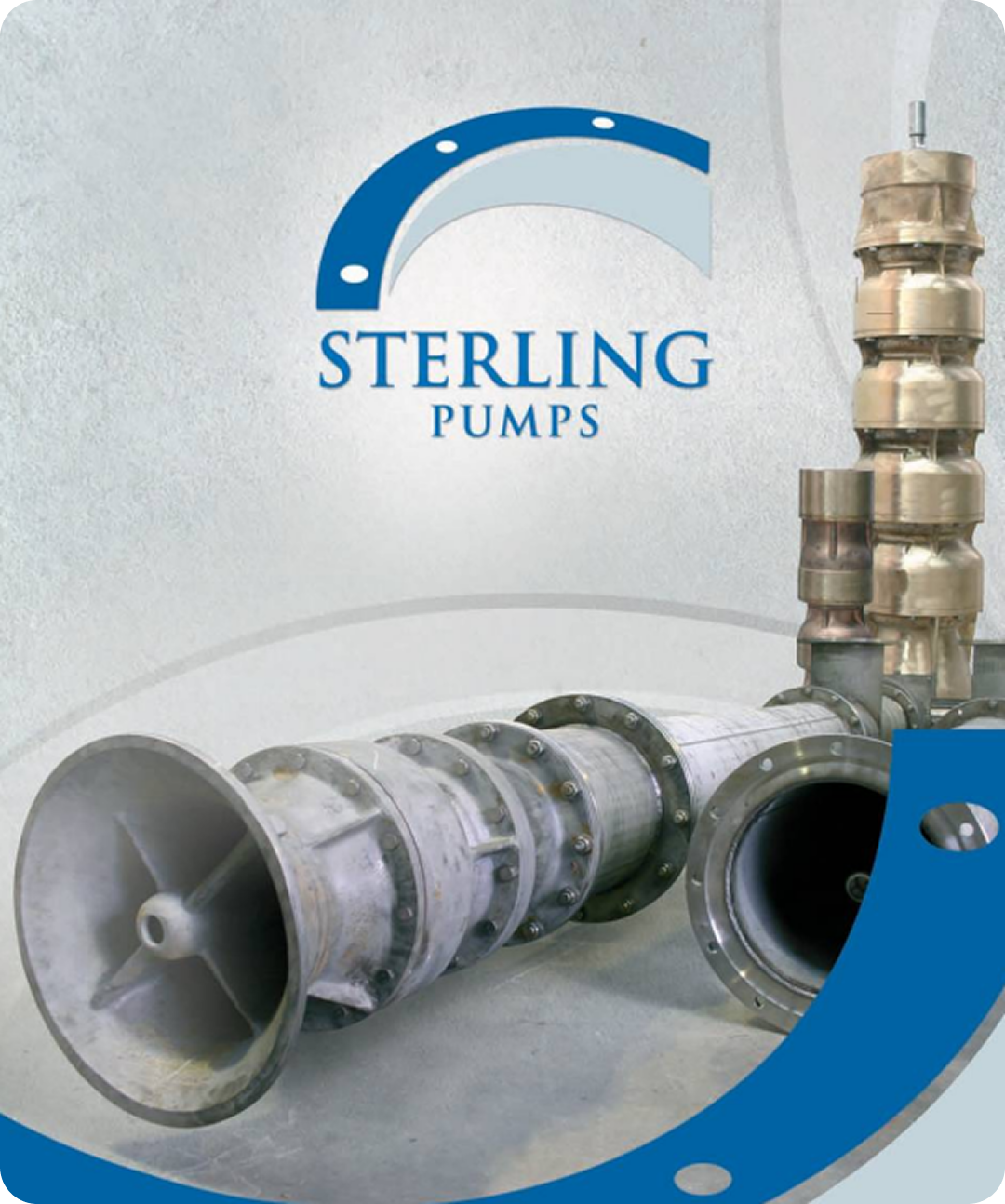 Sterling Pumps logo with industrial pump equipment.