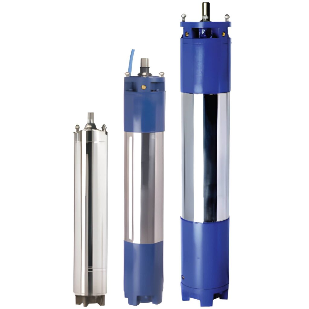 Three industrial water pump motors, various sizes.