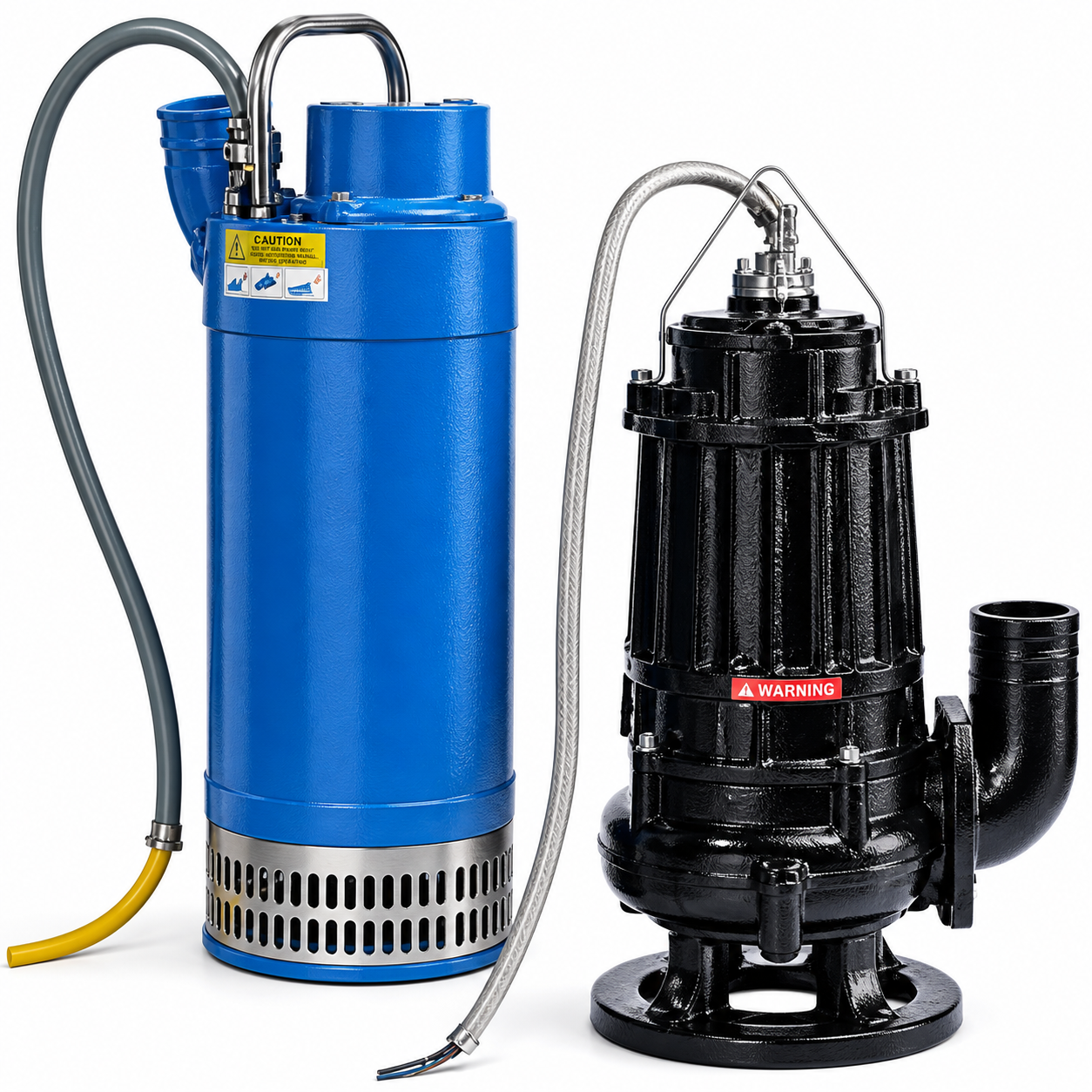 Blue and black industrial water pumps