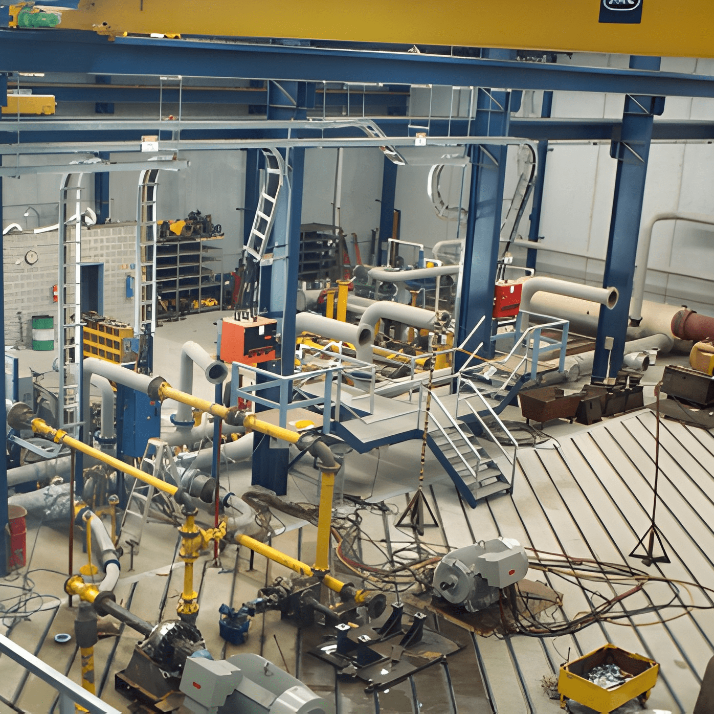 Engineering facility showcasing various mechanical setups